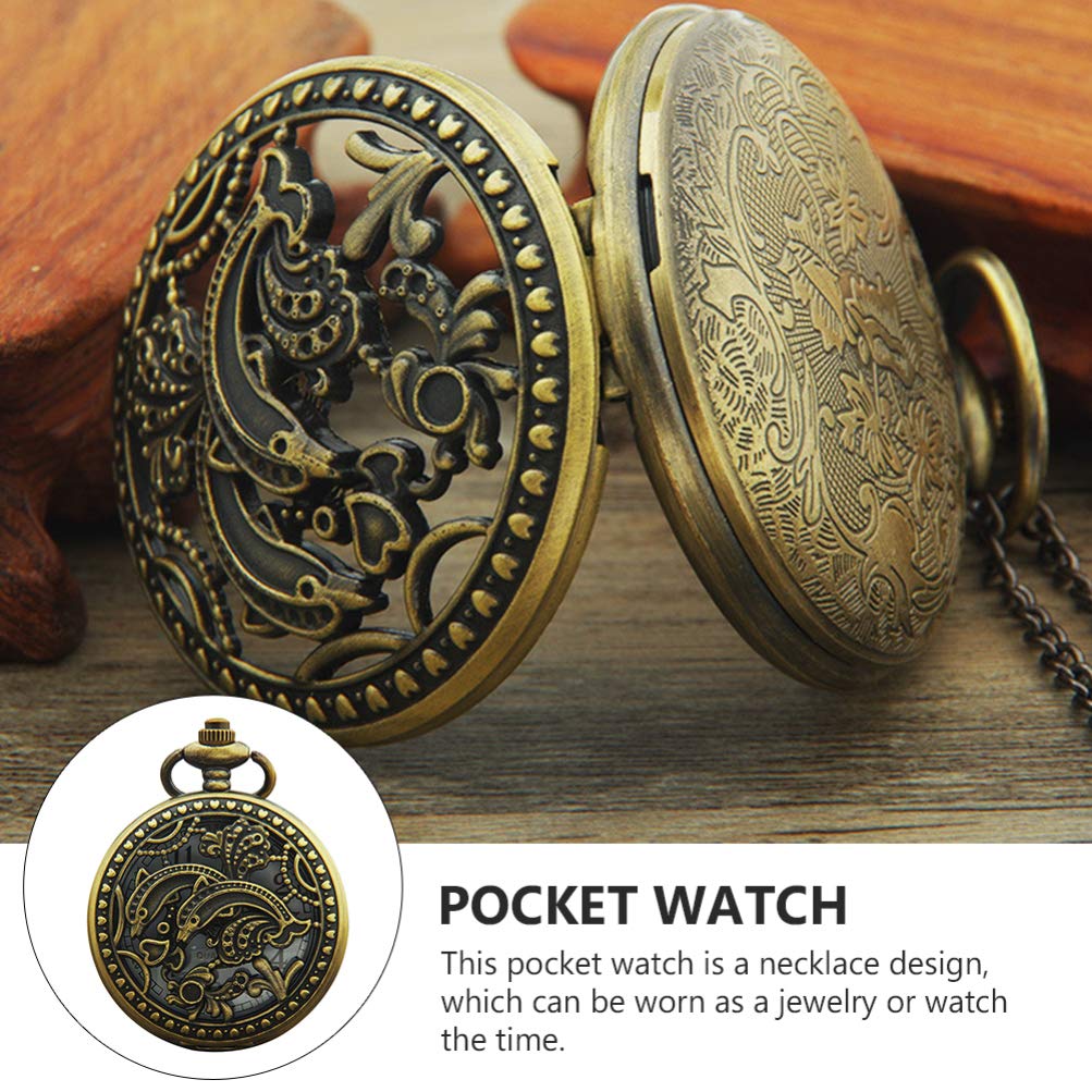 Hemobllo Nurse Gifts Vintage Pocket Watch Quartz Dolphin Pattern Fob Watches Retro Bronze Pocket Watch Mechanical Watch Chain Necklace