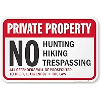 SmartSign 12 x 18 inch “Private Property - No Hunting, No Hiking, No Trespassing” Metal Sign, 63 mil Laminated Rustproof Aluminum, Red, Black and White