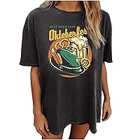 Best Beer Fest Oktoberfest Shirt for Women Drop Shoulder Short Sleeve Graphic Tee Blouse Oversized Casual Tshirts Tops