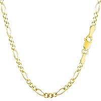 Jewelry Affairs 14k Yellow Solid Gold Figaro Chain Necklace, 3.0mm