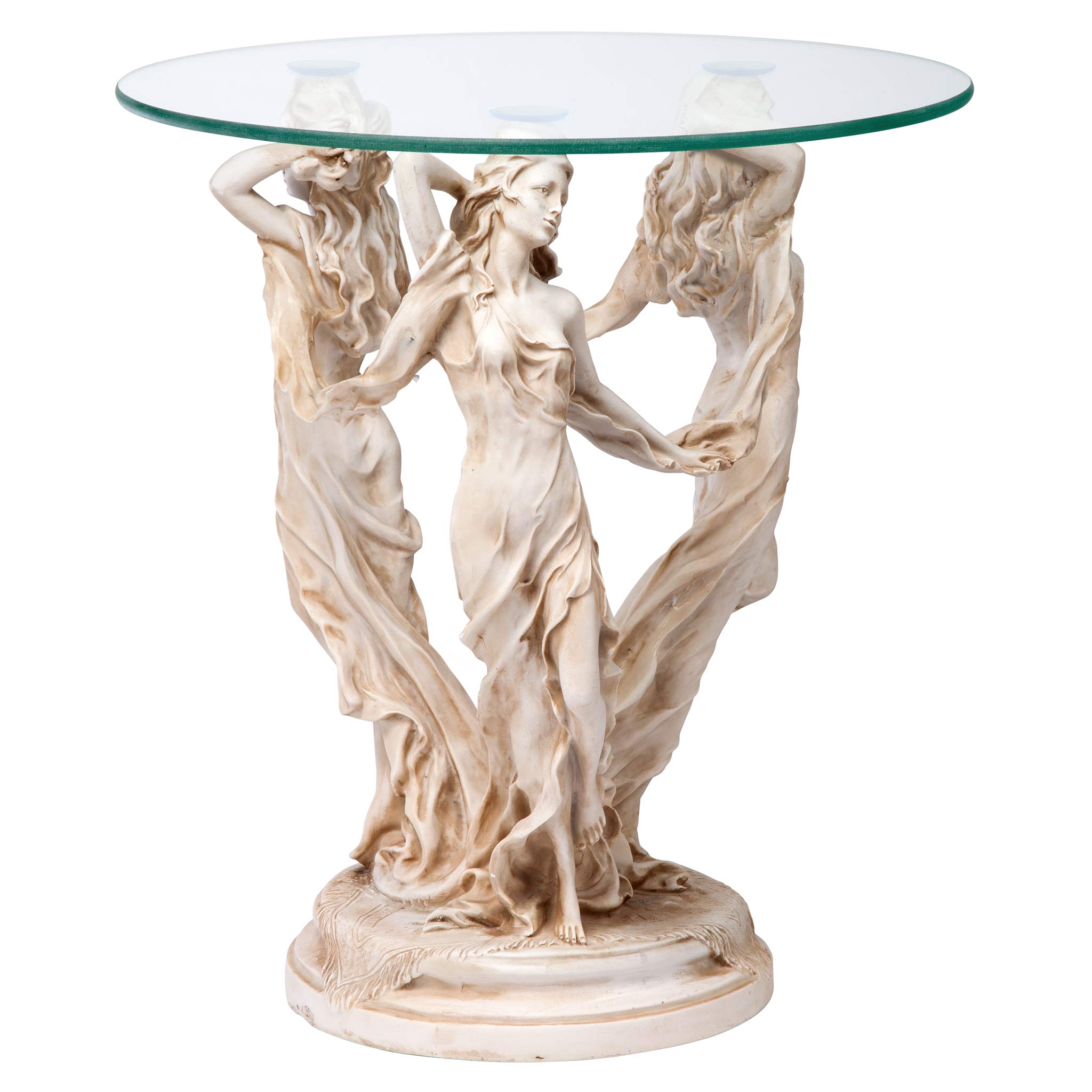Design Toscano The Greek Muses Classic Glass-Topped Side Table, 18 Inches Wide, 18 Inches Deep, 20 Inches High, Handcast Polyresin, Antique Stone Finish