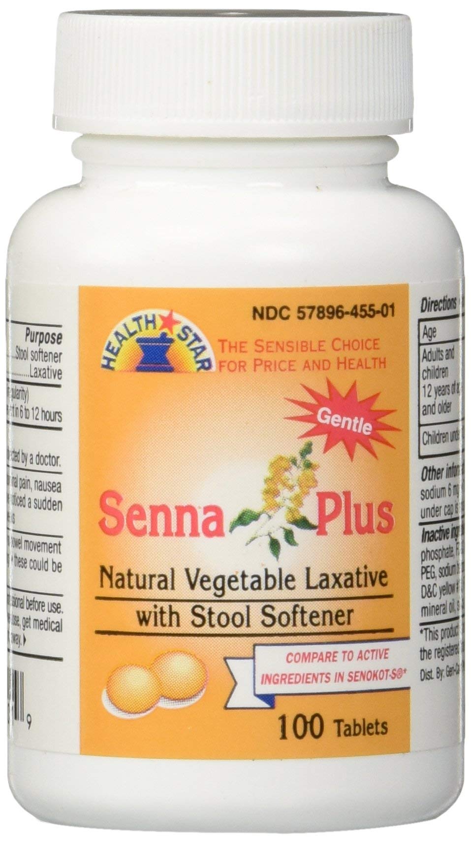 Senna Plus Natural Vegetable Laxative with Stool Softener - 100 Tablets