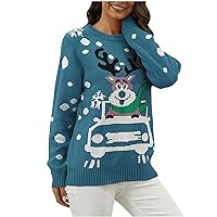 Women's Knited Reindeer Patterns Christmas Sweaters Snowflake Ugly Christmas Sweater Pullovers Winter Casual Tops