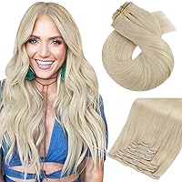 Moresoo Seamless Hair Extensions Clip in Human Hair Blonde PU Weft Invisible Real Human Hair Clip in Extensions Platinum Blonde Hair Extensions Real Human Hair Clip ins Blonde 7pcs/120g 18inch