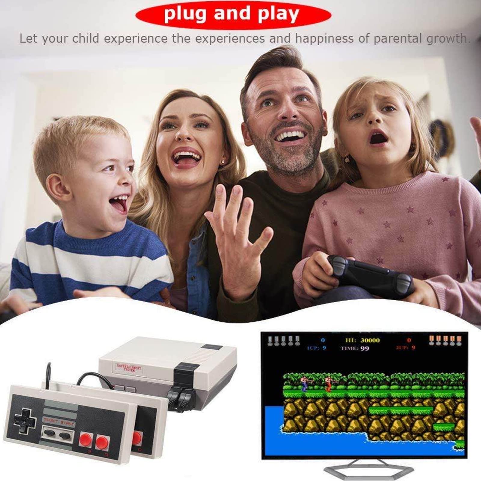 RISEMITEL Classic Retro Game Console, 8-Bit Gaming System, Built-in 620 Video Games and 2 Classic Controllers, AV and HDMI HD Output Video Games for Ideal Gift for Kids and Adults