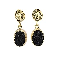 Drop & Dangle Earrings Natural Agate Druzy Gemstone Oval Shape Handmade Gold Plated Design Single Stone Stud Earrings Jewelry