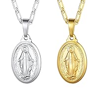 U7 Virgin Mary Necklace Set, Gold+Platinum