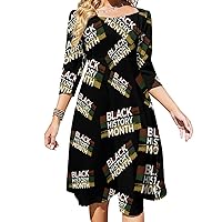 Black History Month Sundresses for Women High Waist Floral Tie Back Flowy A-Line Midi Dress