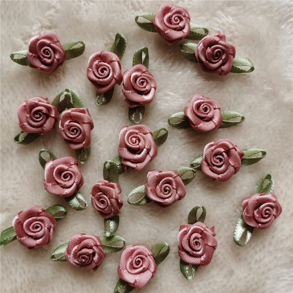 100pcs 15mm Multicoloured Mini Rose Flowers Satin Ribbon Bows Appliques DIY Sewing Craft Accessories Wedding Bride Gift Decoration