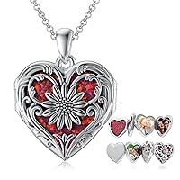 SOULMEET Cameo Sunflower Heart Locket Necklace That Holds 3/4/5 Pictures, Sterling Silver You Are My Sinshine Expandable Pictures Locket Necklace Keep Family Members Near to You