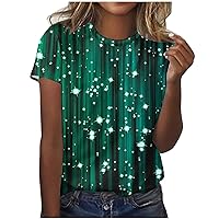 Women's Graphic Tees Casual Summer Tops Fashion Glitter Printed Short Sleeve Cute T Shirts Top Dressy Blouses