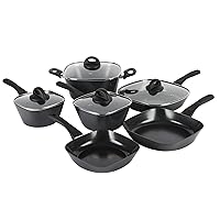 Gibson Soho Lounge 10 Piece Aluminum Diamond-Infused Ceramic Nonstick Interior Induction Pots and Pans Cookware Set, PFOA Free, Square, Black