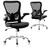 Office Chair,Ergonomic Desk Chair,Mesh Computer Chair with PU Leather Flip-up Armrest,Home Office Chair with Lumbar Support,Adjustable Executive Mid Back Task Chair,Rolling Swivel Office Chairs,Black