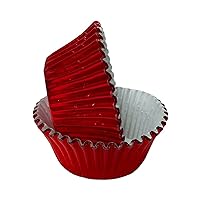 Foil Baking Cups, Greaseproof, Non-Stick for Easy Removal of Cupcakes and Muffins, Attractive Wrappers for a Professional Look, Red Foil, Standard (Pack of 32)