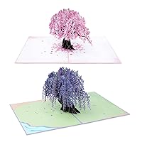 Paper Love Pop Up Cards 2 Pack - Includes 1 Cherry Blossom and 1 Wisteria Tree, For All Occasions, Mother Day, Birthday, Just Because- Includes Envelope and Note Tag