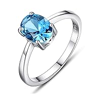 Bellitia Jewelry Blue Topaz Oval Cut Engagement Ring in 925 Stering Silver, Natural Gemstone Birthstone Lovely Anniversary, Birthday, Valentine’s Day Present