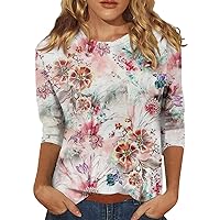 3/4 Length Sleeve Womens Tops, 3/4 Sleeve Shirts for Women Tops Graphic Tees Blouses Casual Plus Size Basic Tops Pullover