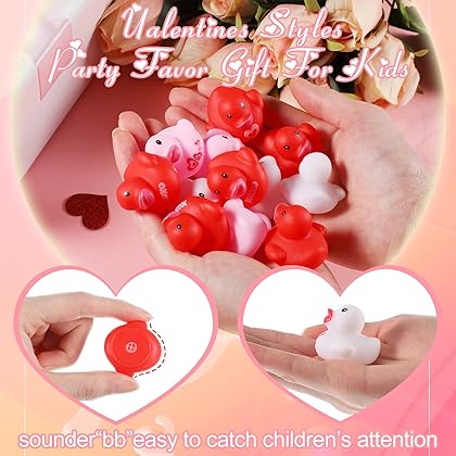 Jerify Valentine's Day Mini Rubber Ducks Rubber Toys Bulk Holiday Bath Ducky Favors Bathtub Pool Toys Birthday Party Goodie Bag Fillers Gift(50 Pcs)