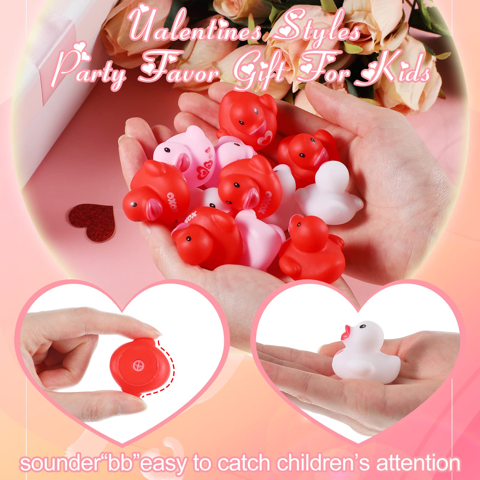 Jerify 100 Pcs Valentine's Day Rubber Ducks Mini Heart Rubber Ducks Christmas Ducks Bathtub Pool Toys for Valentines Party Favors Birthday Goodie Bag Fillers Gift