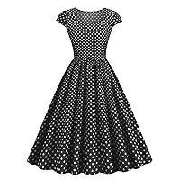 Women's 1950s Retro Cocktail Dress Vintage Sweetheart Neck Cap Sleeve Polka Dot A-Line Swing Audrey Hepburn Dresses