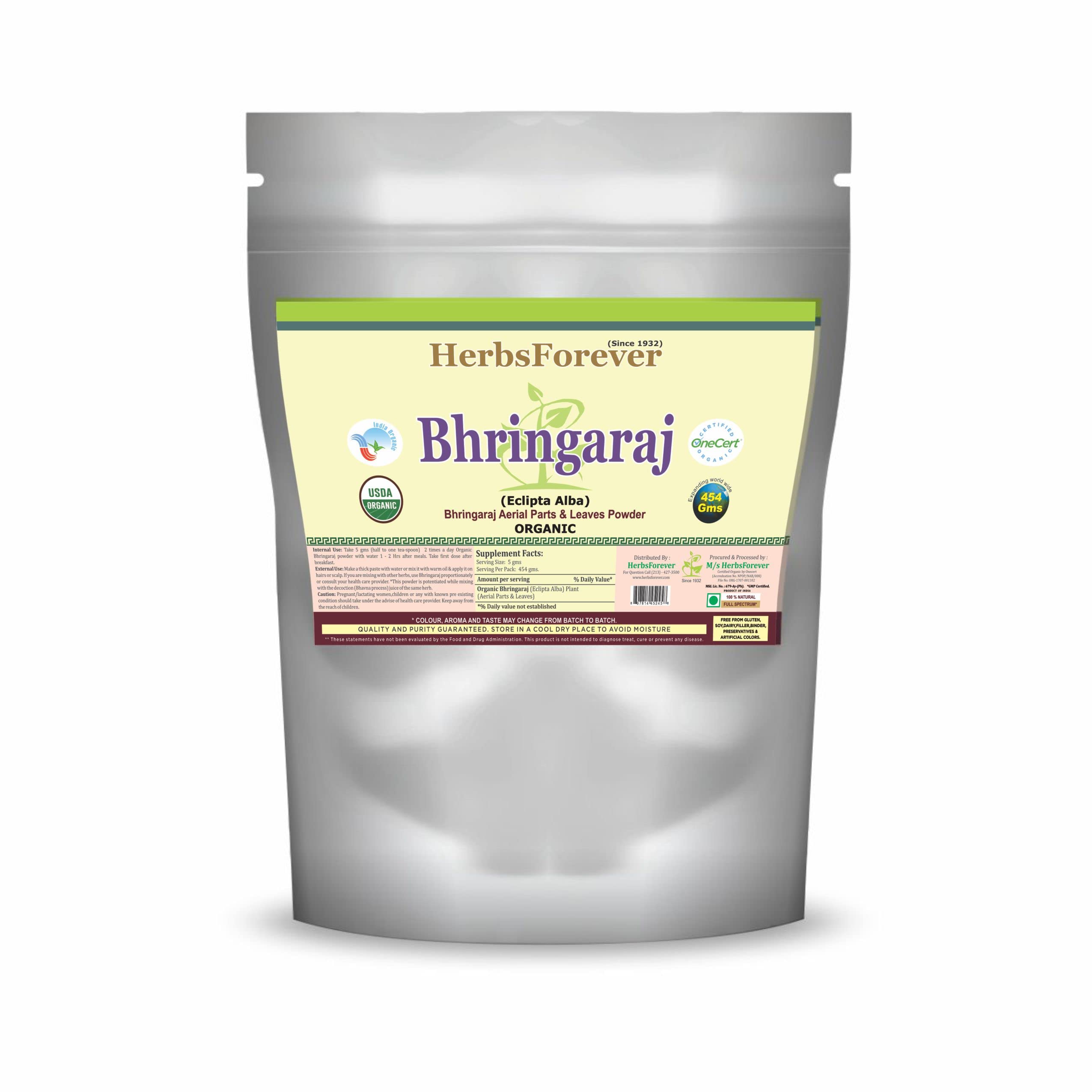 HerbsForever Organic Bhringaraj Powder(Ayurvedic Hair Care herb (Eclipta Alba) USDA Certified,100% Natural Hair Conditioner,for Hair Growth, nourishes Hair follicles,16 Oz,454 GMS,2X(Optimum Potency)