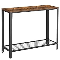 VASAGLE Console Table, 2-Tier Entryway Table with Mesh Shelf, Narrow Sofa Table, Steel Frame, Adjustable Feet, for Hallway, Living Room, Industrial Style, Rustic Brown and Black ULNT80X