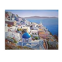 Posters Natural Landscape Wall Art Beautiful Mediterranean Sea View Painting Seaside Modern Art Canvas Art Poster Picture Modern Office Family Bedroom Living Room Decorative Gift Wall Decor 20x26in