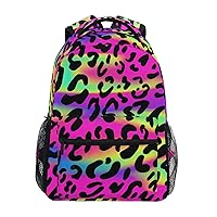 ALAZA Rainbow Leopard Print Cheetah Neo Backpack Purse with Multiple Pockets Name Card Personalized Travel Laptop School Book Bag, Size M/16.9 in