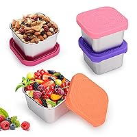 4Pack Stainless Steel Snack Containers, 6oz 304 Stainless Steel Metal Sauce Food Storage Box Containers with Silicone Lids, Reusable Small Portable Leak Proof Food Lunch Boxes Set, Easy Open