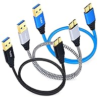 Hard Drive Cable, 3-Pack Short 1.5ft Braided Super Speed USB 3.0 Cable - A Male to Micro B Cable Cord for Samsung Galaxy S5, Note 3, Hard Drive and More - Black White Blue