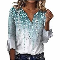 YZHM Business Casual Tops for Women 3/4 Sleeve Work Shirts V Neck Gradient Fashion Blouses Trendy Tshirts Fashion Tees