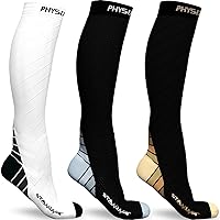 Physix Gear Sport 3 Pairs of Compression Socks for Men & Women in (Black/Grey + Nude Beige + Black/White) L-XL Size
