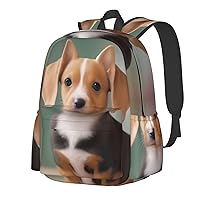 Big Eared Cute Dog Backpack Print Shoulder Canvas Bag Travel Large Capacity Casual Daypack With Side Pockets