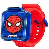 Accutime Marvel Spider-Man Educational Learning Digital Blue Watch for Boys, Toddlers, Kids with Red Strap - Includes Timer, Stopwatch, Alarm, Games! Perfect for Girls and Boys 3+!