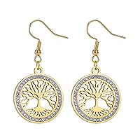 KKJOY Tree of Life Dangle Earrings Stainless Steel Family Tree of Life Pendant Earrings Inspirational Amulet Jewelry Spiritual Gifts for Women Men