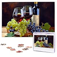 Wooden Puzzle Art Red Wine Galsses & Grapes Jigsaw Puzzle 1000 Pieces Personalized Picture Puzzle Family Decoration Puzzle for Adult Family Wedding Graduation Gift