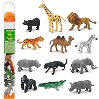 Safari Ltd. Wild TOOB - 12 Mini Figurines: Giraffe, Bear, Tiger, Camel, Lion, Crocodile, Gorilla, Hippo, Rhino, Zebra, Panther, Elephant - Educational Toy Figures For Boys, Girls & Kids Ages 3+