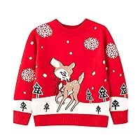 Girls Sweater Open Toddler Boys Girls Christmas Deer Sweater Long Sleeve Warm Knitted Pullover Tops Baby Girl