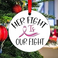 Her Fight is Our Fight Christmas Tree Ornament Breast Cancer Heal Ribbon Ceramic Ornament for Christmas Tree Decorations Christmas Stocking Filling Gift Xmas Pendant