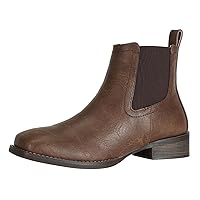 Men's Square Toe Western Chelsea Boots Slip On Fashion Casual Ankle Cowboy Dress Boots Brown