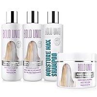 Bold Uniq Moisturizing & Hydrating Shampoo for Dry Hair & Purple Shampoo, Conditioner and Mask Bundle - Eliminates Brassy Tones From Blonde, Platinum, Silver/Gray Hair. Paraben & Sulfate-free