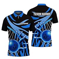Trendy Bowling Related Polo Shirt Custom Blue Bowling Pin Collared Shirt for Dad Daddy Printed Bowling Themed Clothes