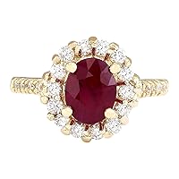 2.96 Carat Natural Red Ruby and Diamond (F-G Color, VS1-VS2 Clarity) 14K Yellow Gold Engagement Ring for Women Exclusively Handcrafted in USA