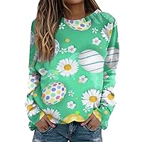 Holiday Easter Shirts for Women Plus Size Long Sleeve Party Print Crewneck Comfy Casual Sweatshirts Pullover S-3XL