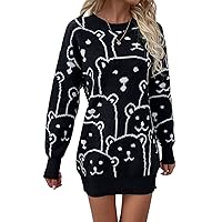 APSAVINGS Bear Print Sweater Dress