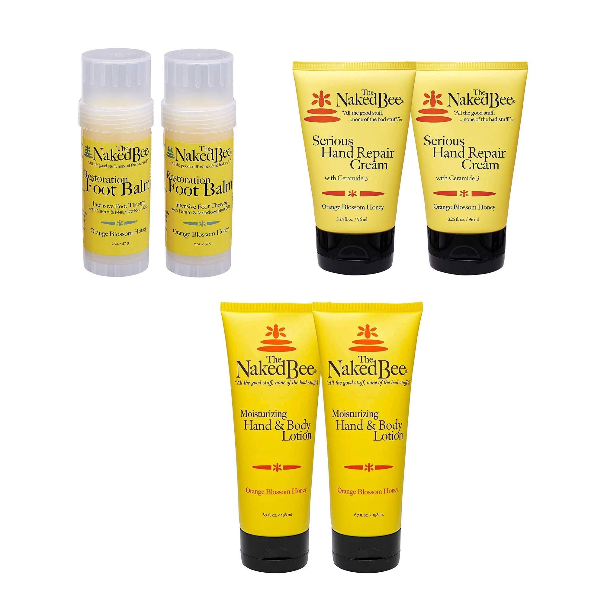 The Naked Bee Blossom Honey Restoration Foot Balm 2oz + Hand and Body Lotion 6.7oz+ Serious Hand Repair Cream Lotion