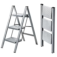 3 Step Ladder, Lightweight Folding Step Stool with Anti-Slip Wide Pedal, Portable Sturdy Steel Ladder 3 Steps, 331lbs Safety Kitchen & Household Ladder