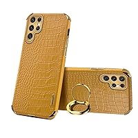 Guppy Compatible with Galaxy S23 Plus Ring Holder Case Cool Crocodile Snake Skin Pattern Textured with 360 Degree Rotation Stand for Women Slim Leather Snake Lizard Skin Protective Cover case,Yellow