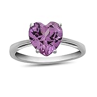 Solid 10k White Gold 7mm Solitaire Heart Shaped Center Stone Ring