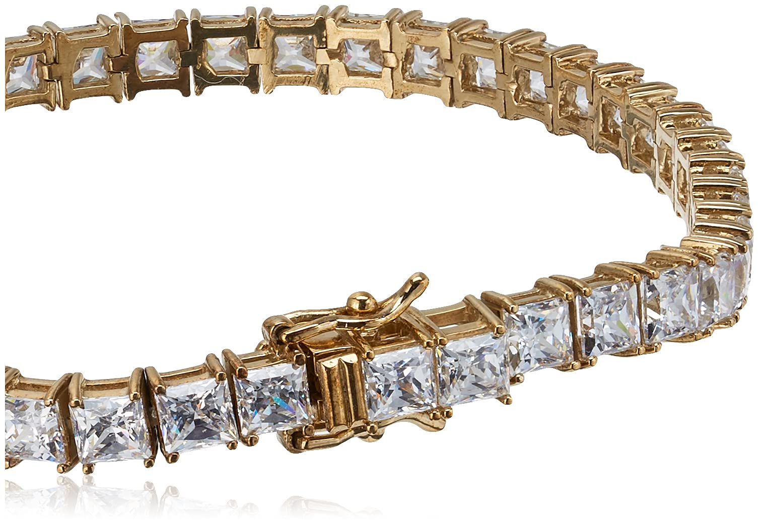 Amazon Collection Platinum or Gold Plated Sterling Silver Princess-Cut Tennis Bracelet made with Infinite Elements Zirconia, 7.25